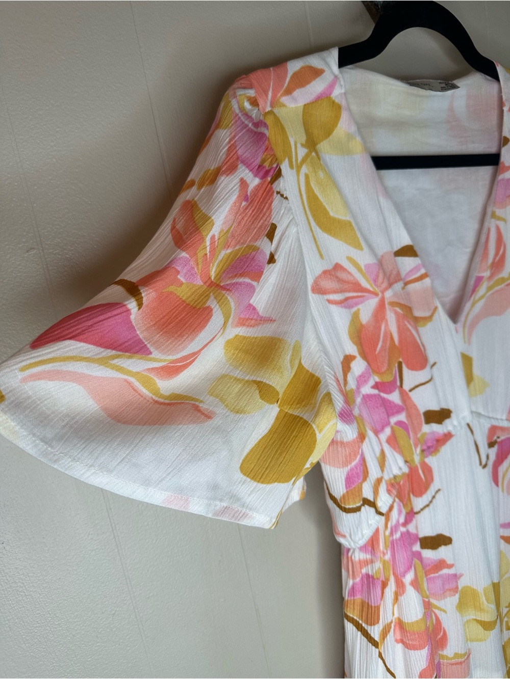 Black Tape V-Neck, Long Floral Dress, Pink, Peach and Orange NWT